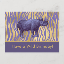 Postal Ten un rinoceronte morado de cumpleaños salvaje