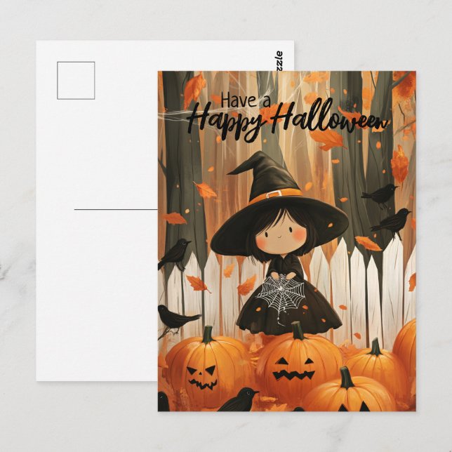 Postal Ten una bruja feliz de Halloween (Anverso / Reverso)