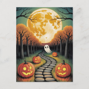 Postal Tendencias espeluznantes de Halloween Calabaza Fan