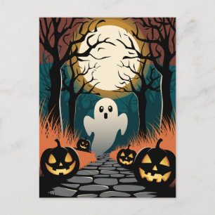 Postal Tendencias espeluznantes de Halloween Calabaza Fan