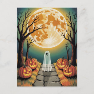 Postal Tendencias espeluznantes de Halloween Calabaza Fan