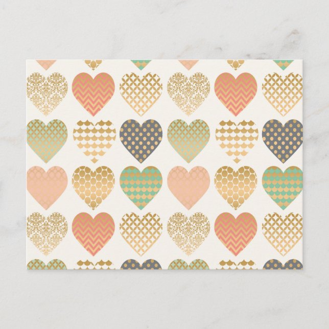 Postal tendencias modernas corazones gráficos (Anverso)