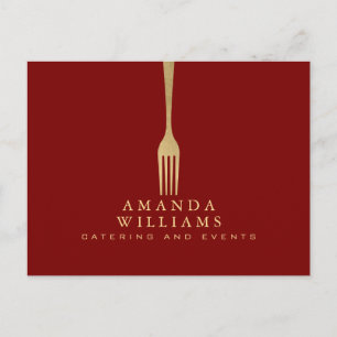 Postal Tenedor de oro falso moderno con logotipo de cater