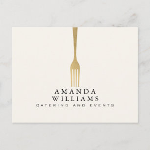 Postal Tenedor de oro falso moderno logotipo de catering