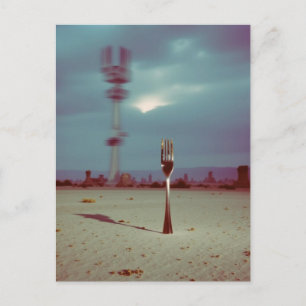Postal Tenedor surrealista en el desierto