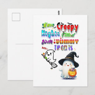 Postal Tener Noches Espeluznantes Llenas de Dulces Delici