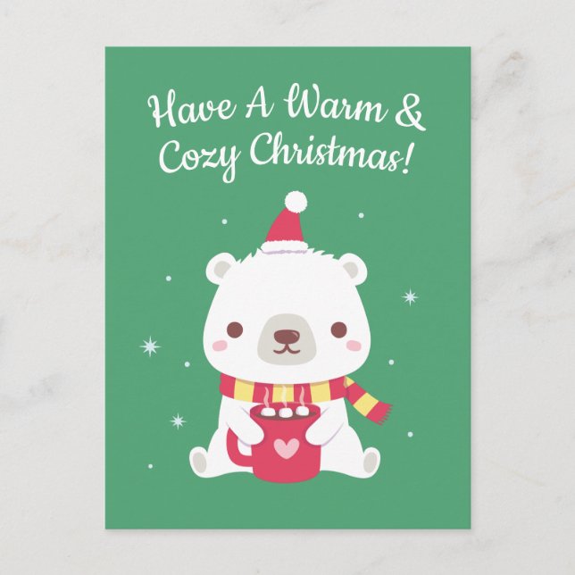 Postal Tener Un Oso Polar De Navidades Acogedores Y Acoge (Anverso)