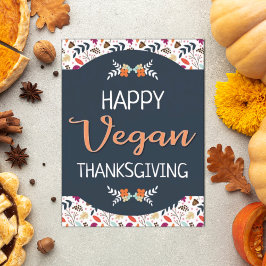 Postal Tener un texto vegetariano de naranja floral azul 