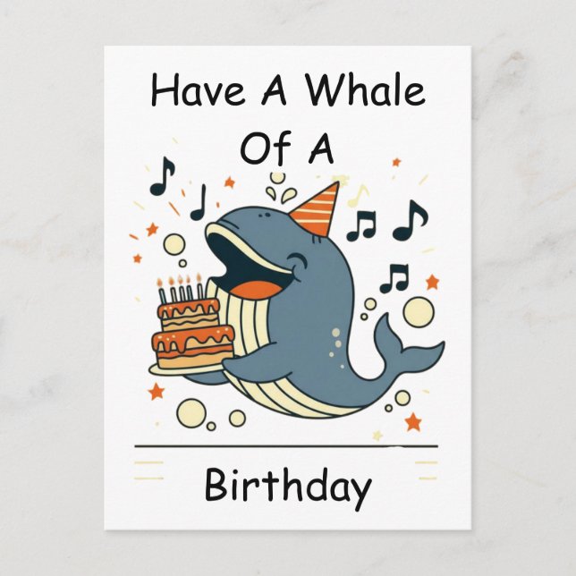 Postal Tener una ballena de cumpleaños Cantando ballena (Anverso)