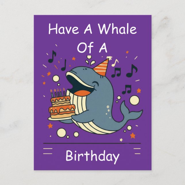 Postal Tener una ballena de cumpleaños Cantando ballena (Anverso)
