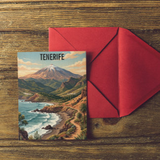Postal Tenerife Retro Travel Vintage Montaña Teide & Play