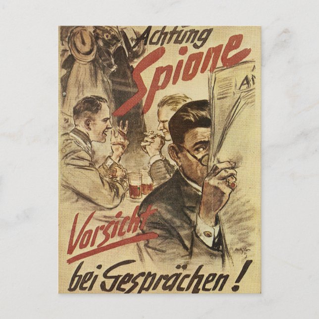 Postal Tenga cuidado - poster de espías (Anverso)