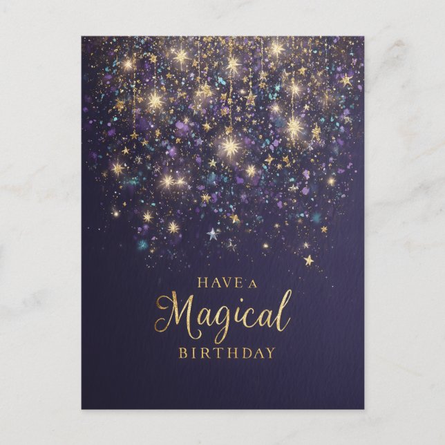 Postal "Tenga un Cumpleaños Mágico" con Brillo y Estrella (Anverso)
