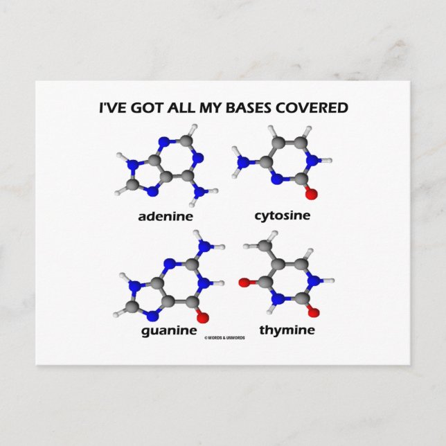 Postal Tengo mis bases cubiertas (bases de ADN química) (Anverso)
