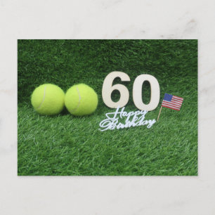 Postal Tenis 60º cumpleaños con pelota de tenis y número