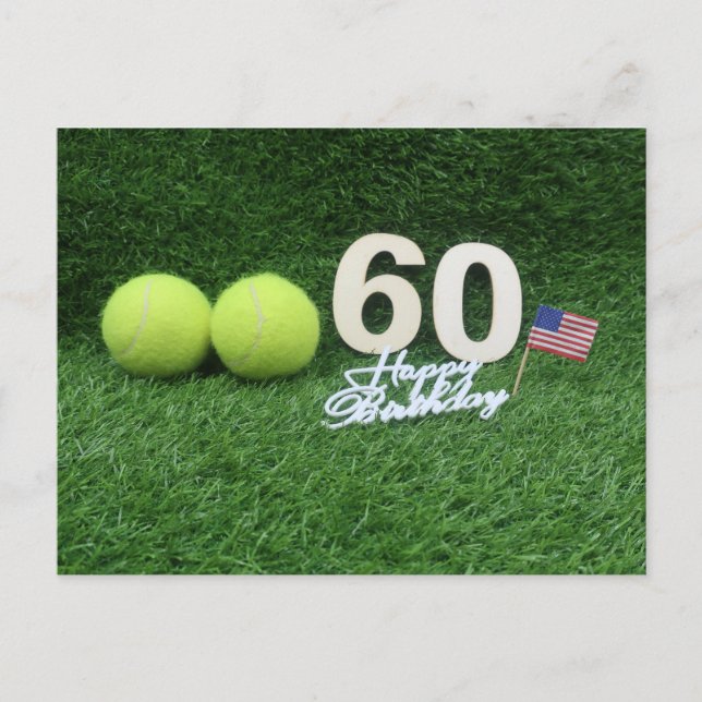 Postal Tenis 60º cumpleaños con pelota de tenis y número (Anverso)