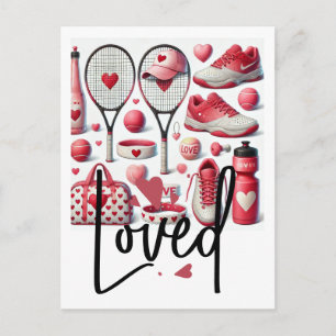 Postal Tenis Amor tematizado en rojo y blanco con corazón