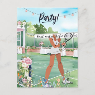 Postal Tenis Bachelorette novia con tema en la cancha