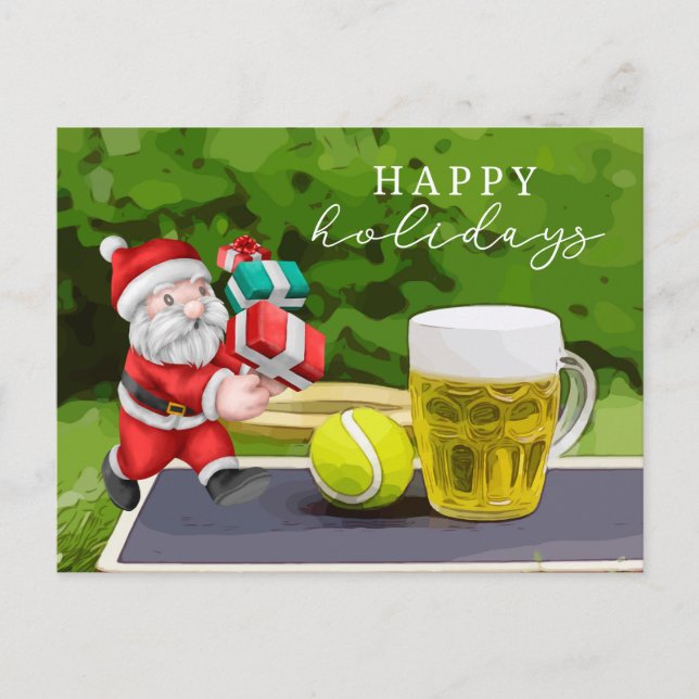 Postal Tenis con Santa Claus Felices Fiestas para el juga (Anverso)