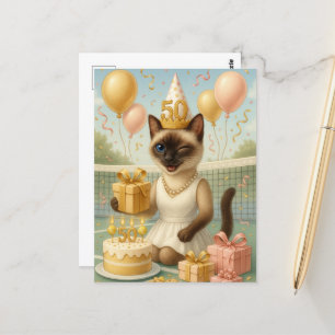 Postal Tenis cumpleaños 50 para amantes de los gatos