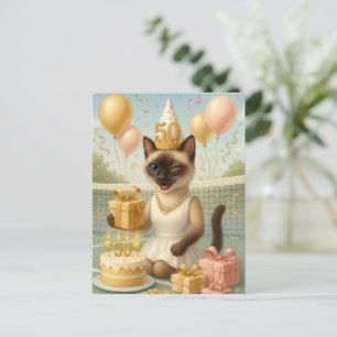 Postal Tenis cumpleaños 50 para amantes de los gatos