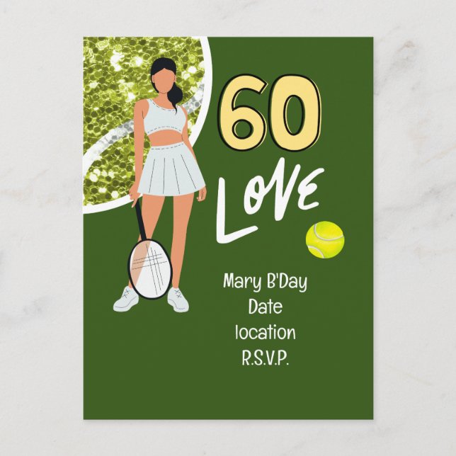 Postal Tenis cumpleaños 60 de jugadora de tenis (Anverso)