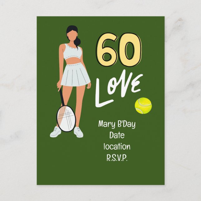 Postal Tenis cumpleaños 60 para jugadora de tenis (Anverso)