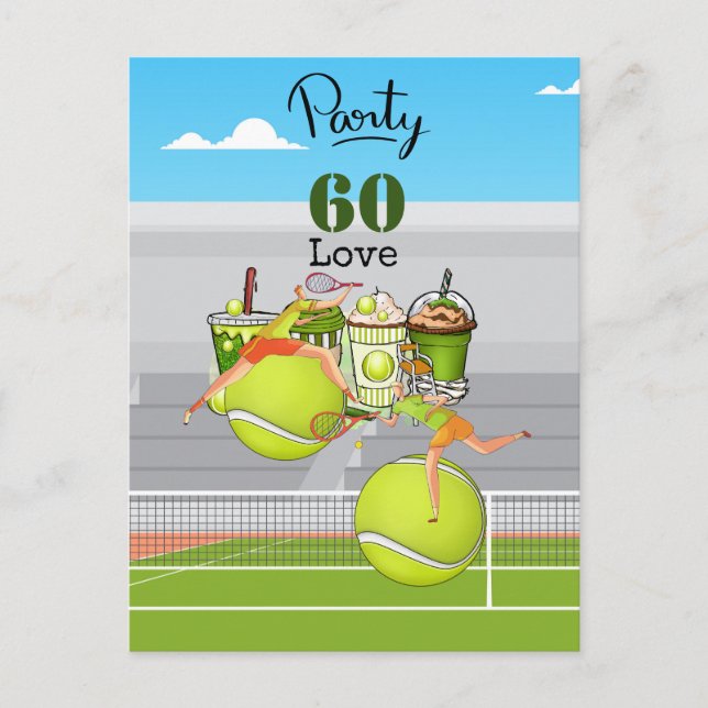 Postal Tenis Cumpleaños 60  pelota de tenis número amor   (Anverso)