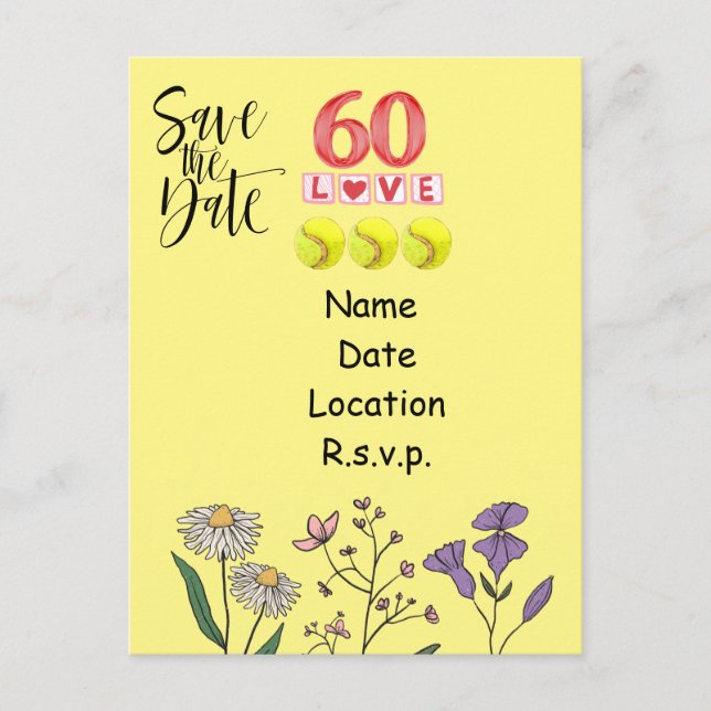 Postal Tenis cumpleaños 60  Save the Date (Anverso)
