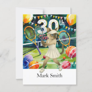 Postal Tenis cumpleaños número 30 para amantes de gatos s