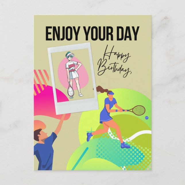 Postal Tenis disfruta tu día feliz cumpleaños   (Anverso)