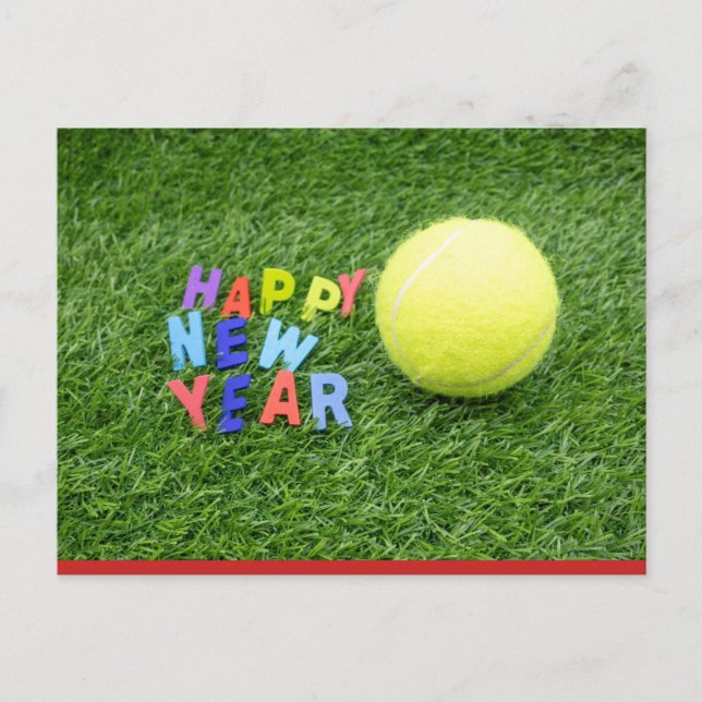 Postal Tenis feliz Año Nuevo y pelota de tenis (Anverso)
