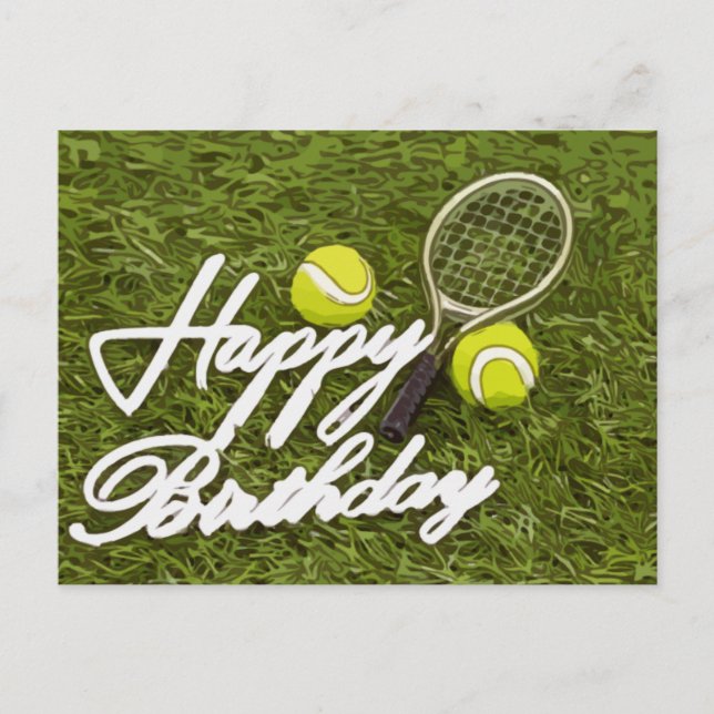Postal Tenis Feliz Cumpleaños Amor  con pelota y raqueta  (Anverso)