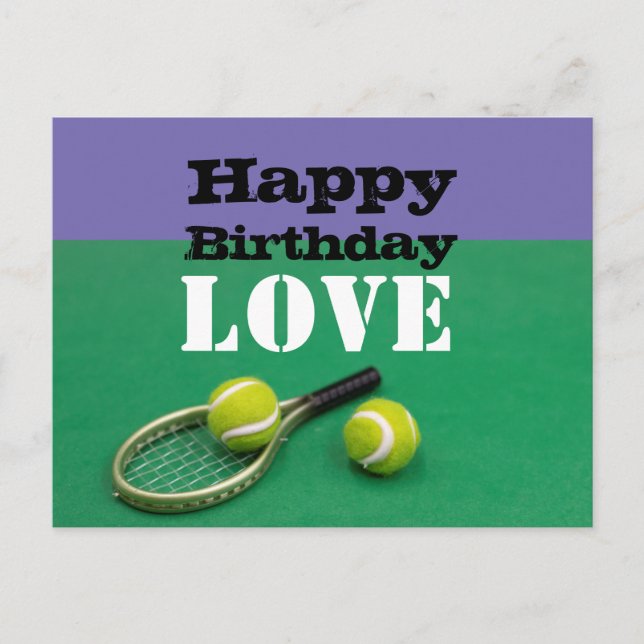 Postal Tenis Feliz cumpleaños, amor por la pelota y la ra (Anverso)