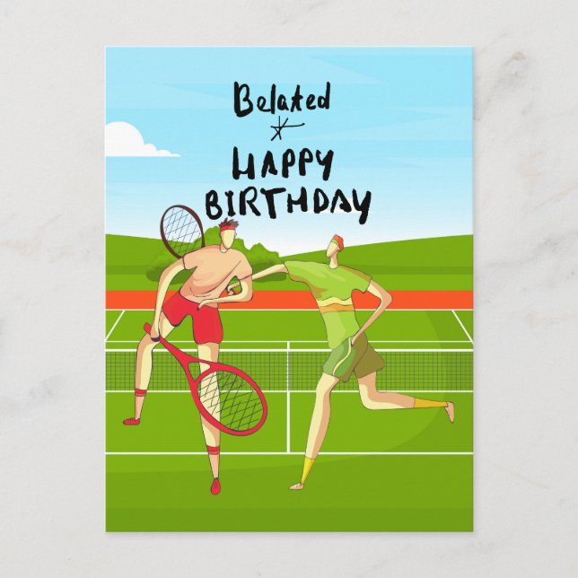 Postal Tenis Feliz Cumpleaños atrasado a los jugadores de (Anverso)