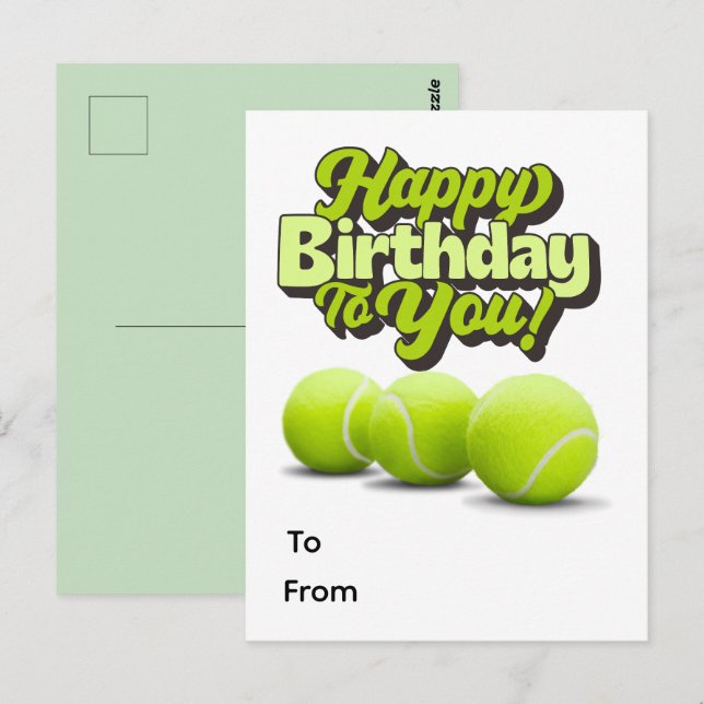 Postal Tenis Feliz cumpleaños con la pelota de tenis (Anverso / Reverso)