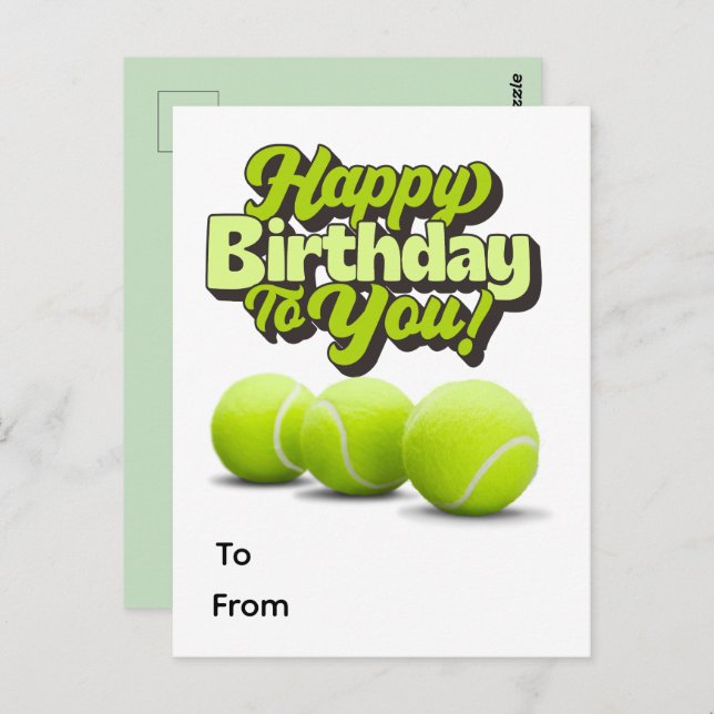 Postal Tenis Feliz Cumpleaños con pelota de tenis  (Anverso / Reverso)
