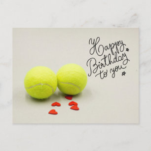 Postal Tenis Feliz Cumpleaños con pelota y corazón rojo