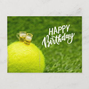 Postal Tenis Feliz Cumpleaños Pelota de tenis con cerveza