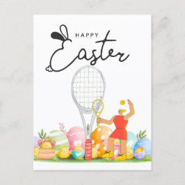 Postal Tenis Feliz Pascua al jugador de tenis con huevos