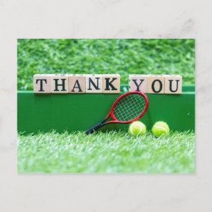 Postal Tenis Gracias a la palabra de madera con raqueta y
