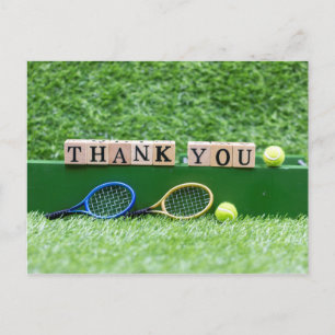 Postal Tenis Gracias a la palabra de madera con raqueta y