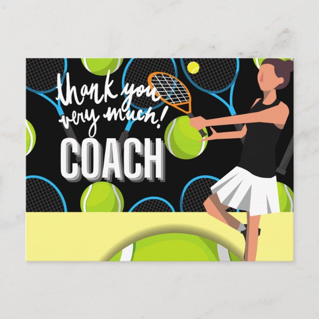 Postal Tenis Muchas gracias entrenador con mujer tenista (Anverso)