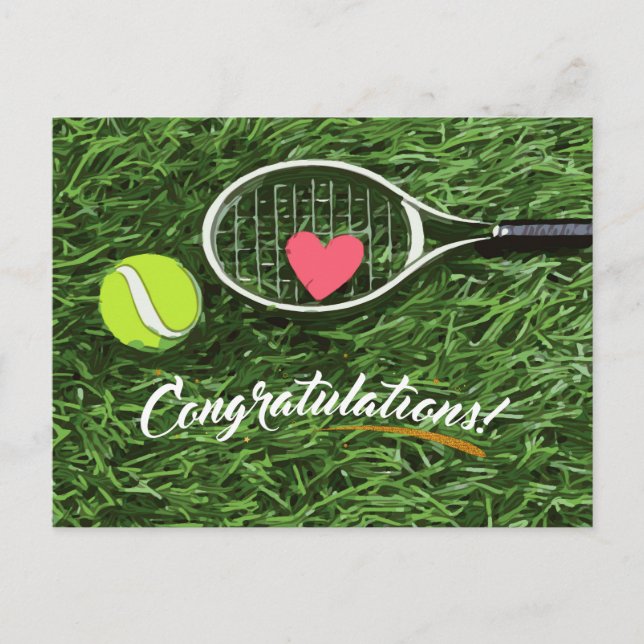 Postal Tenis racket y ball con felicitaciones amorosas (Anverso)