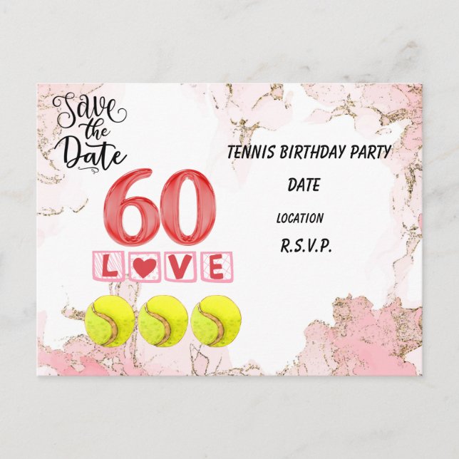 Postal Tenis salva la fecha 60 cumpleaños Fiesta (Anverso)
