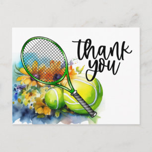 Postal Tenis temáticos con raqueta y acuarela de bola
