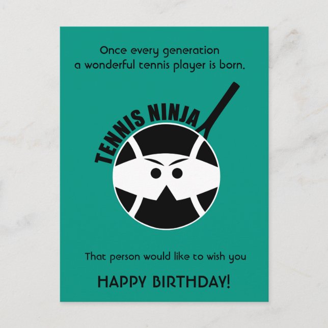Postal Tenis verde y barato 🎾 Ninja Feliz cumpleaños Pos (Anverso)
