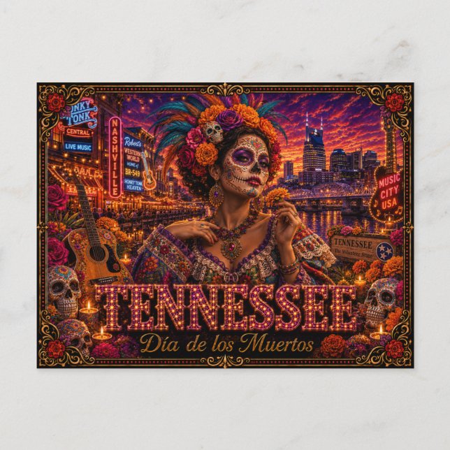 Postal Tennessee Día de los Muertos Retro (Anverso)