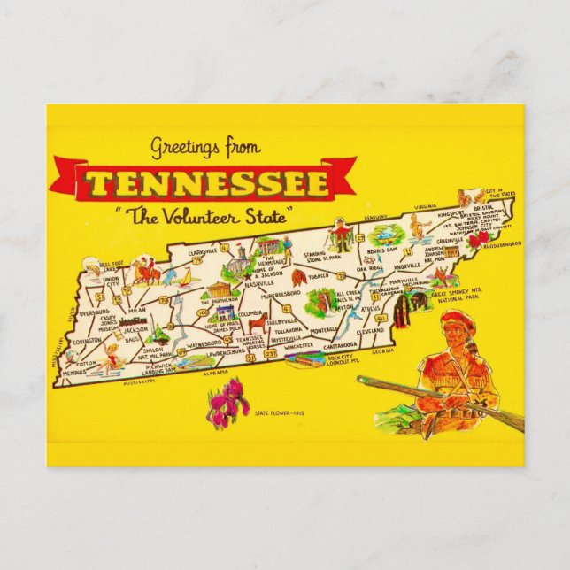 Postal  Tennessee Map Postcard (Anverso)