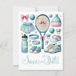 Postal Tennis Baby Shower para Baby Boy con temática azul